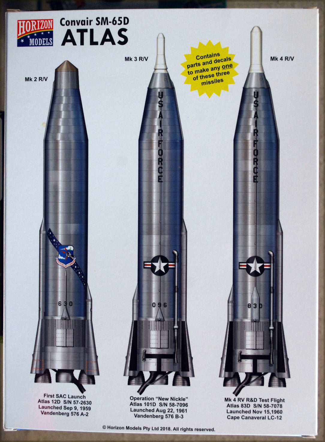 Horizon Models 2001 Convair SM-65D Atlas Missile 1:72 ganz neu 2023 Bausatz