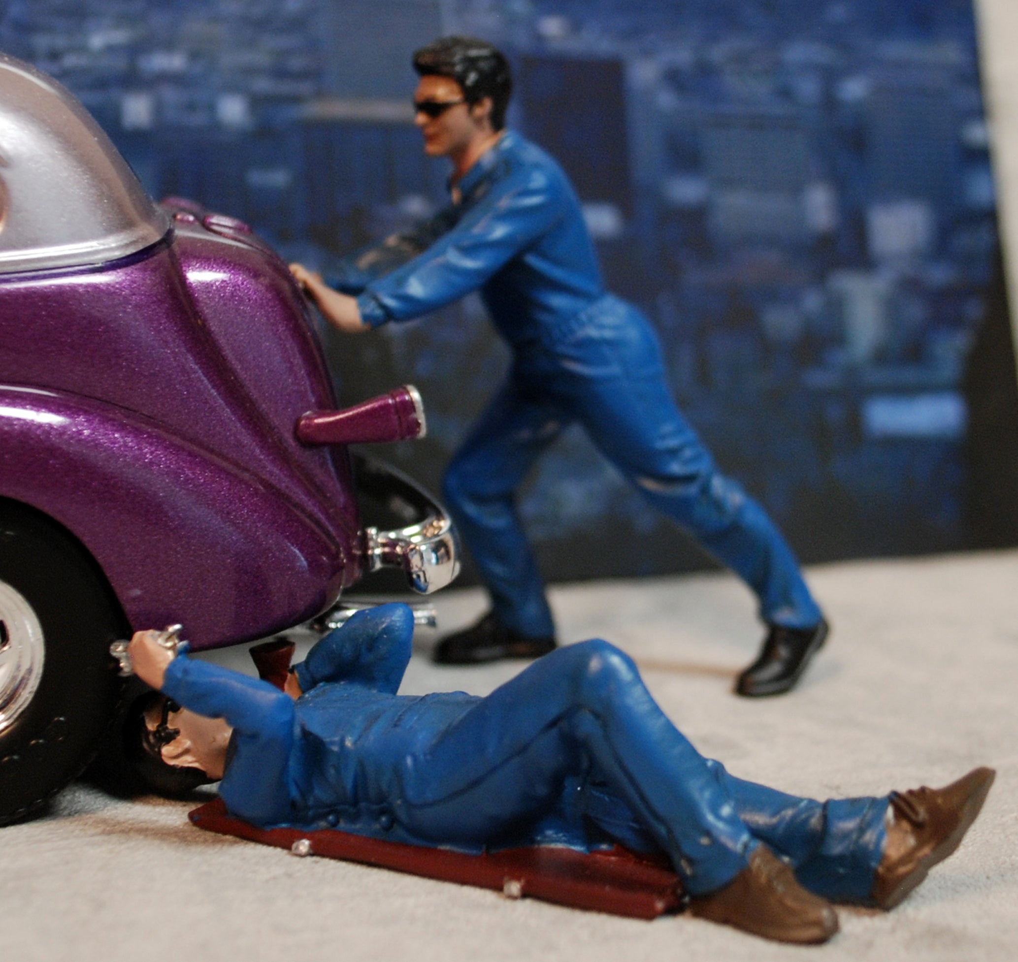 23901B American Diorama Set 4 Mechaniker Jerry, Ken, Paul, Dan blau 1:24