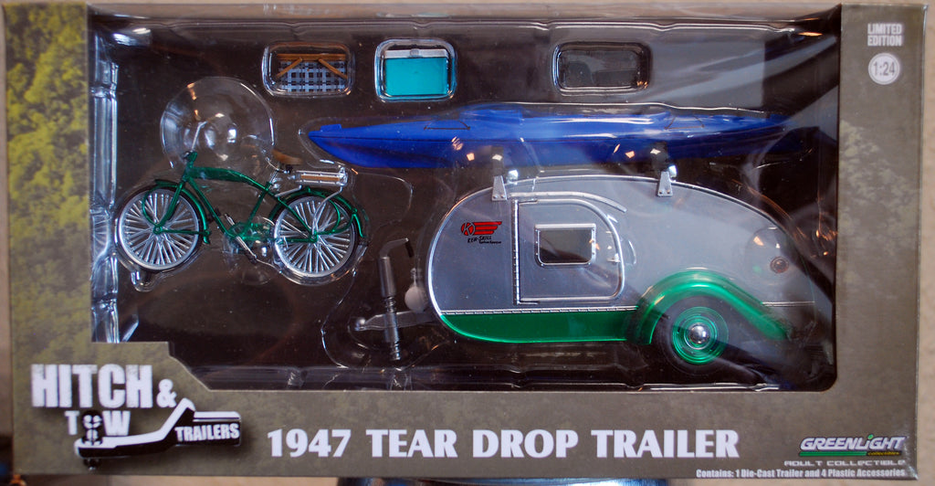 1947 Ken Skill Teardrop Camping Trailer Camping Anhänger 1:24 Green Light 18440