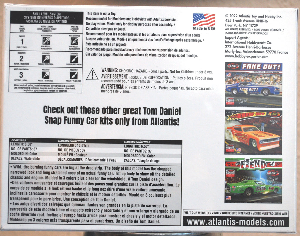 Atlantis 8276 Tom Daniels Whiplash Funny Car 1:32 neu 2022 Snap Bausatz
