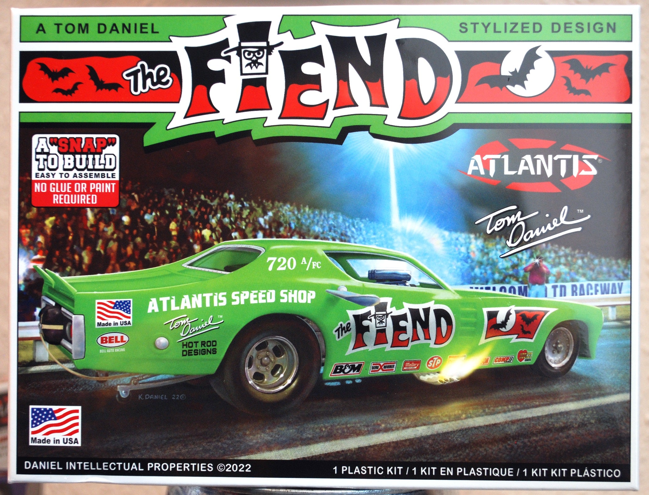 Atlantis 8278 Tom Daniels The Fiend Funny Car 1:32 neu 2022 Snap Bausatz
