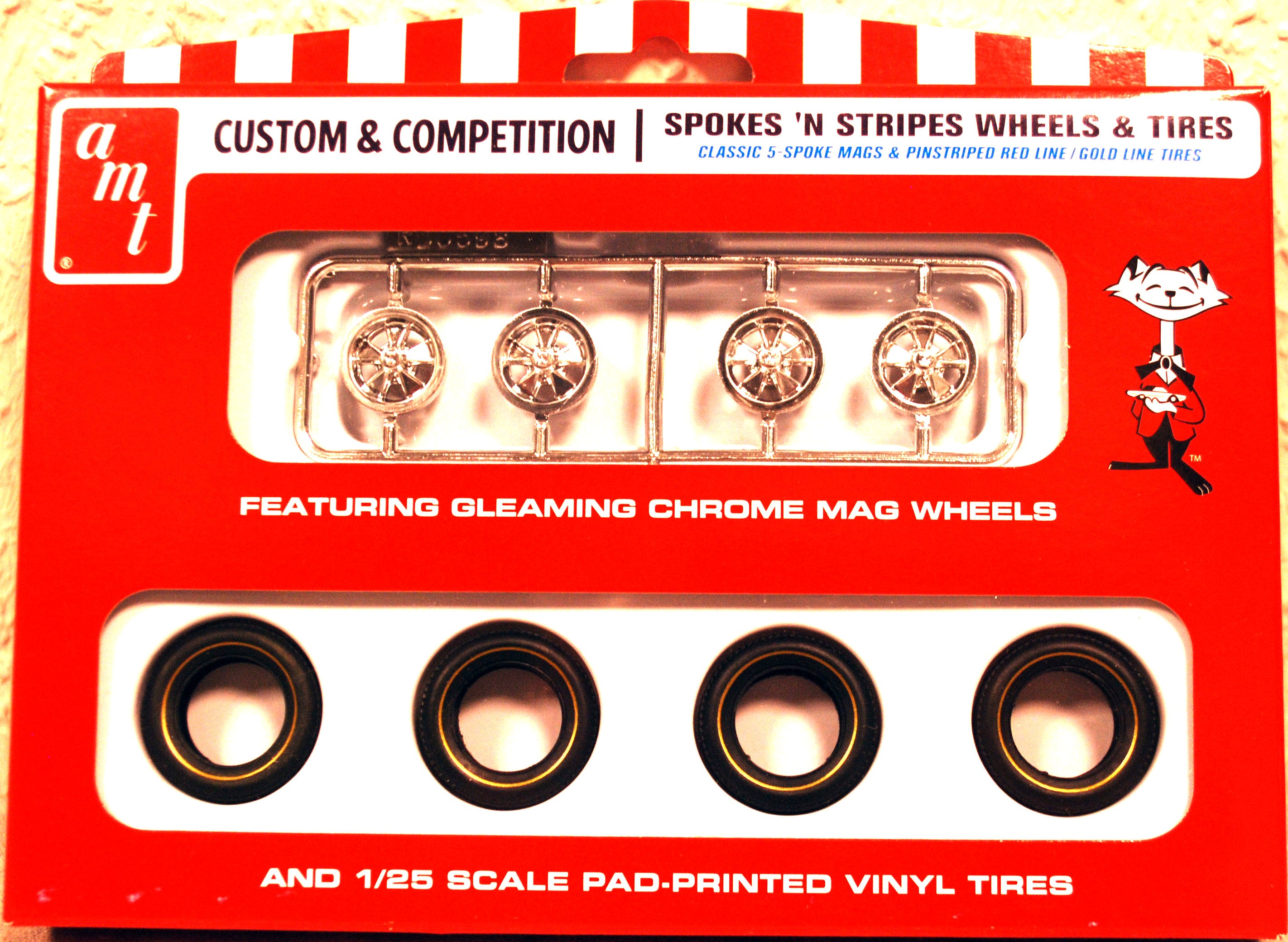 AMT PP031 Spokes ´n Stripes Classic 5-Spoke Mags & Gold-/Redline Tires 1:25