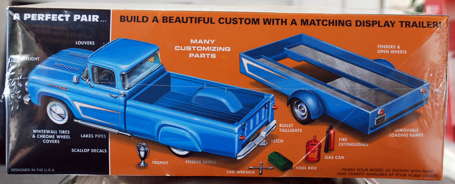 AMT 1407 1960 Ford F 100 Pickup Truck w. Trailer 1:25 Bausatz neu 2024