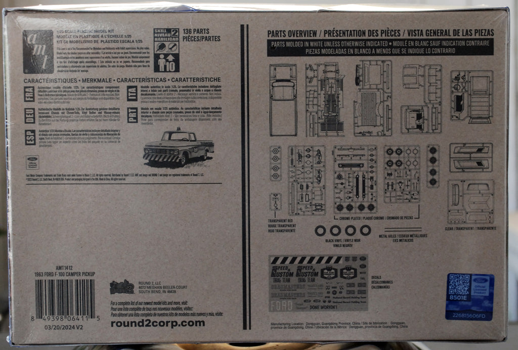 AMT 1412 1963 Ford F 100 Pickup Camper Truck 1:25 Bausatz neu 2024