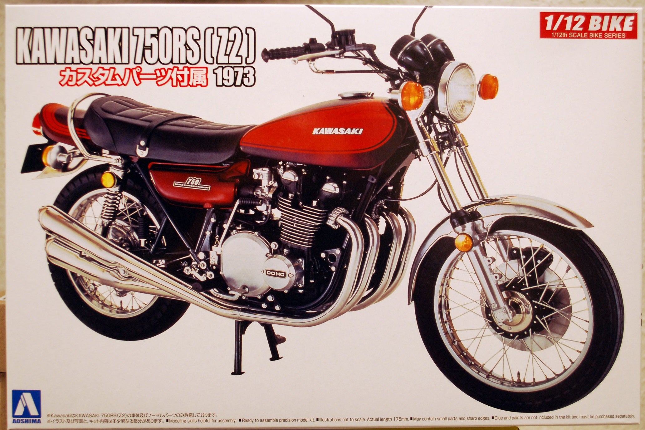 Aoshima 052983 1973 Kawasaki 750 RS Z2, 1:12 Motorrad Bike Bausatz