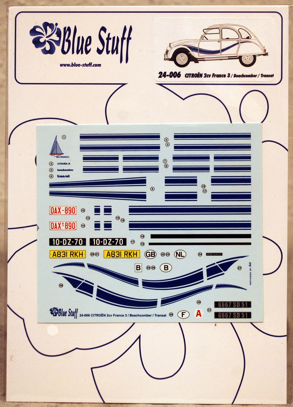 Blue Stuff 24-006 Decals für Citroen 2CV Ente 3 Versionen