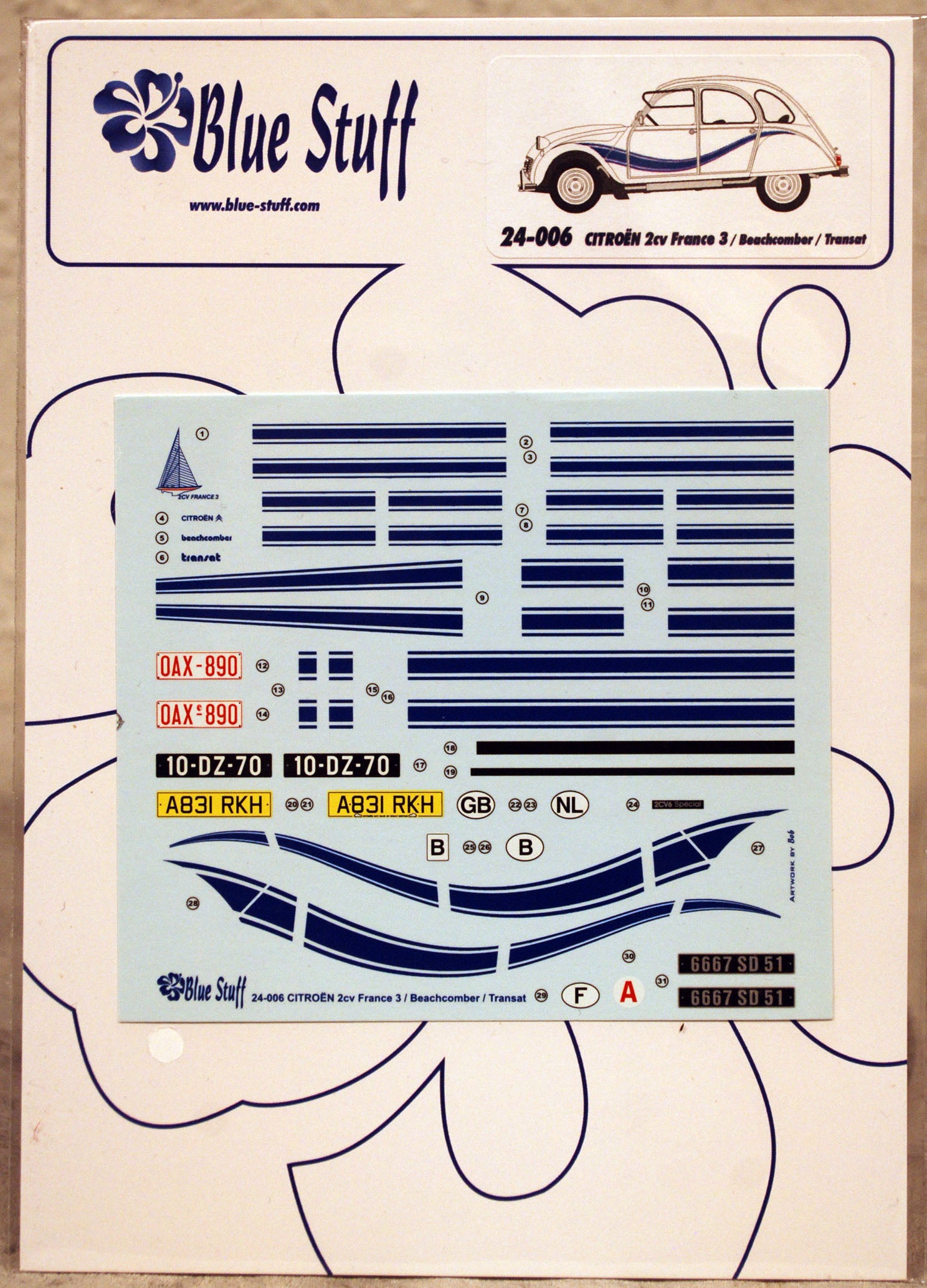 Blue Stuff 24-006 Decals für Citroen 2CV Ente 3 Versionen