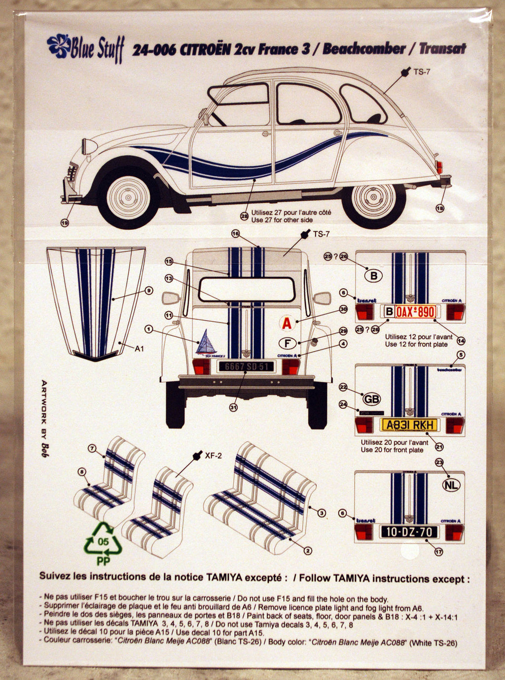 Blue Stuff 24-006 Decals für Citroen 2CV Ente 3 Versionen