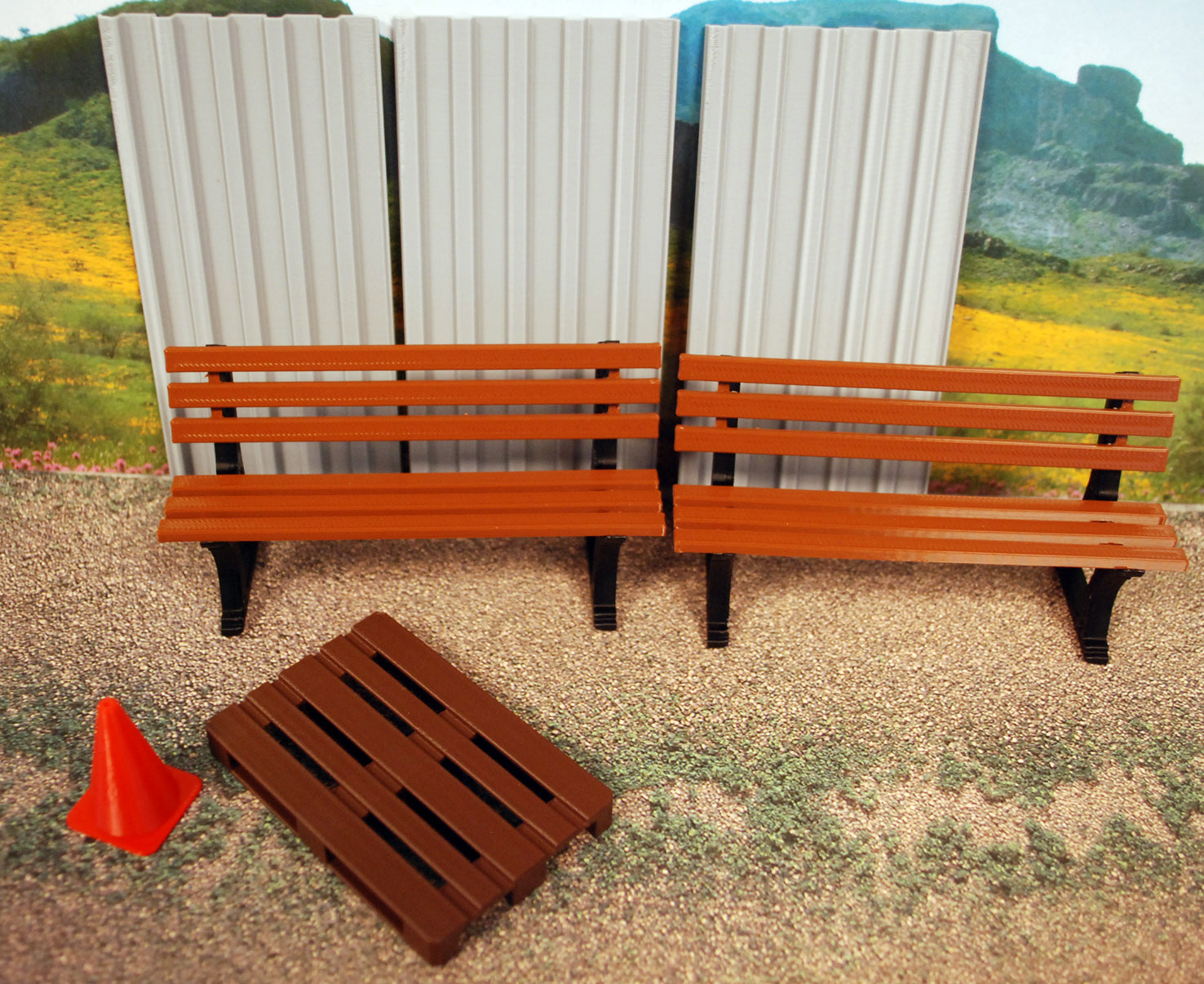 Dioramatoys DT21808 Street Benches Parkbänke Paletten Hütchen 1:18