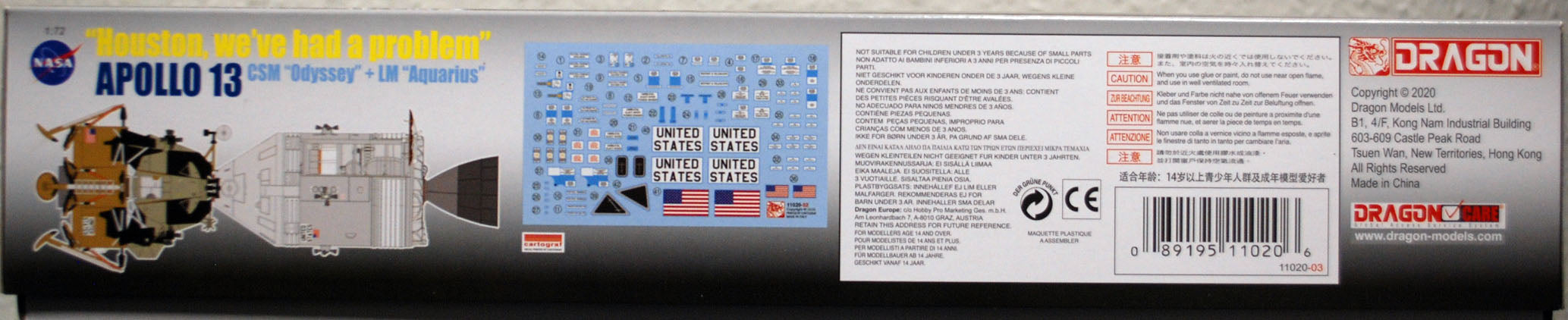 1970 Apollo 13 "Houston we´ve had a problem" CSM +LM "Aquarius" 1:72 Dragon11020