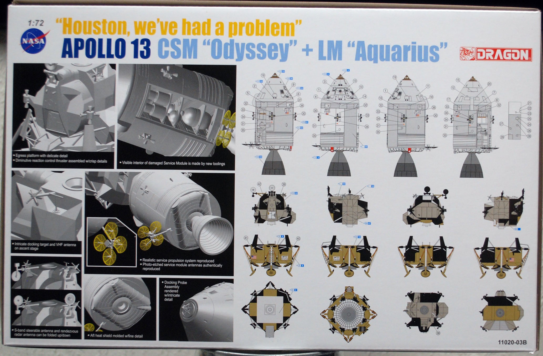 1970 Apollo 13 "Houston we´ve had a problem" CSM +LM "Aquarius" 1:72 Dragon11020
