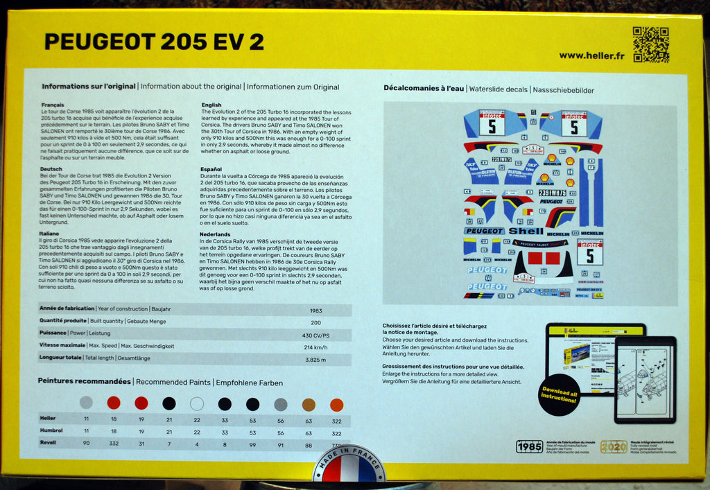 Heller 80716 1986 Peugeot 205 EV2  Rallye Tour de Corse 1:24