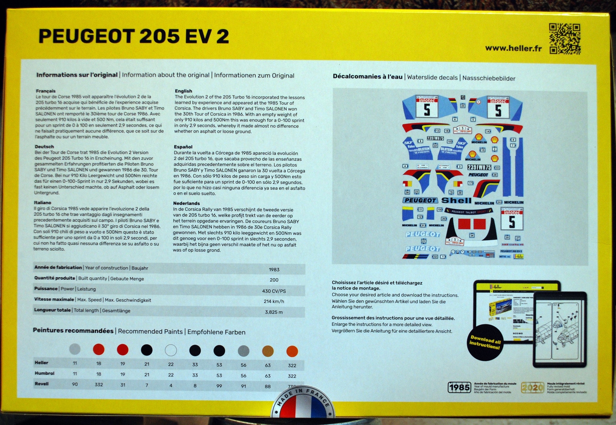 Heller 80716 1986 Peugeot 205 EV2  Rallye Tour de Corse 1:24