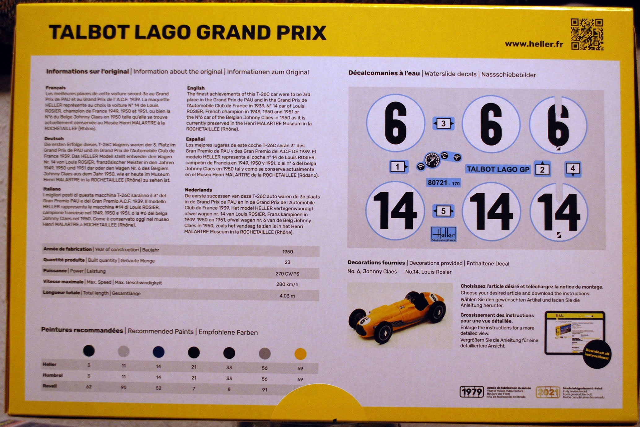 Heller 80721 1947 - 1951 Talbot Lago GP Grand Prix F1 1:24