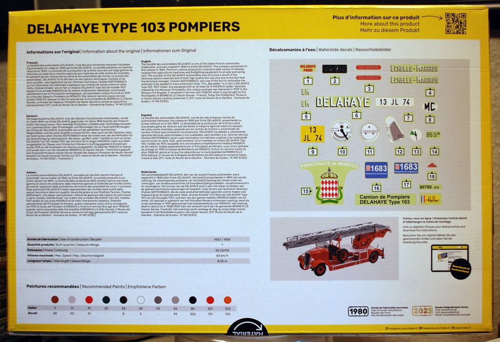 Heller 80780 1937 Delahaye Type 103 Pompiers Leiterwagen 1:24 wieder neu 2024