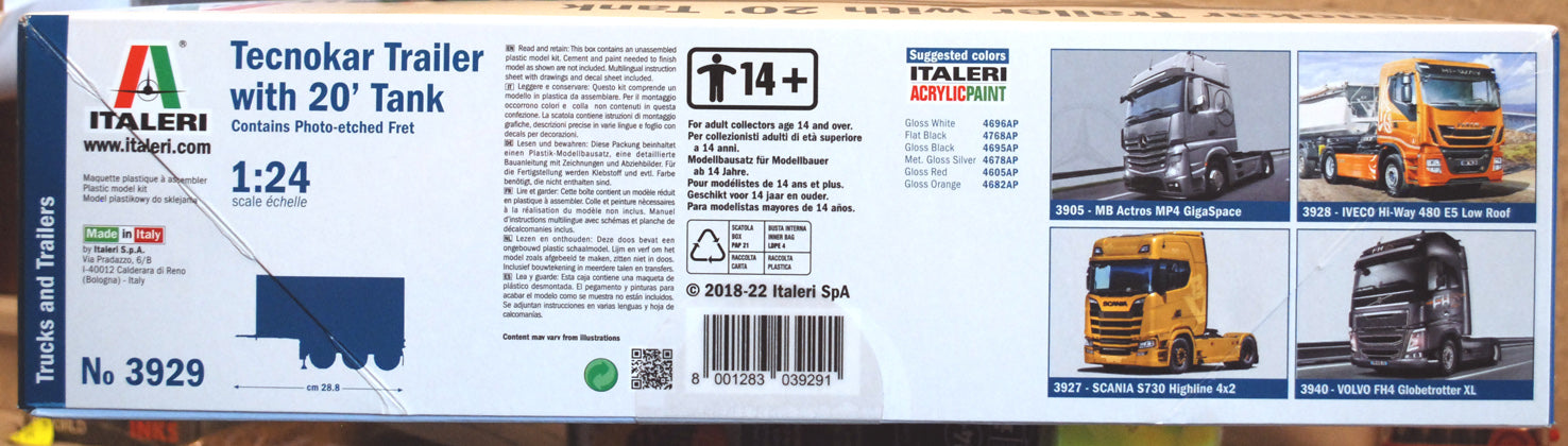 Italeri 3929 Tecnokar Trailer w. 20` Tank 1:24 Bausatz