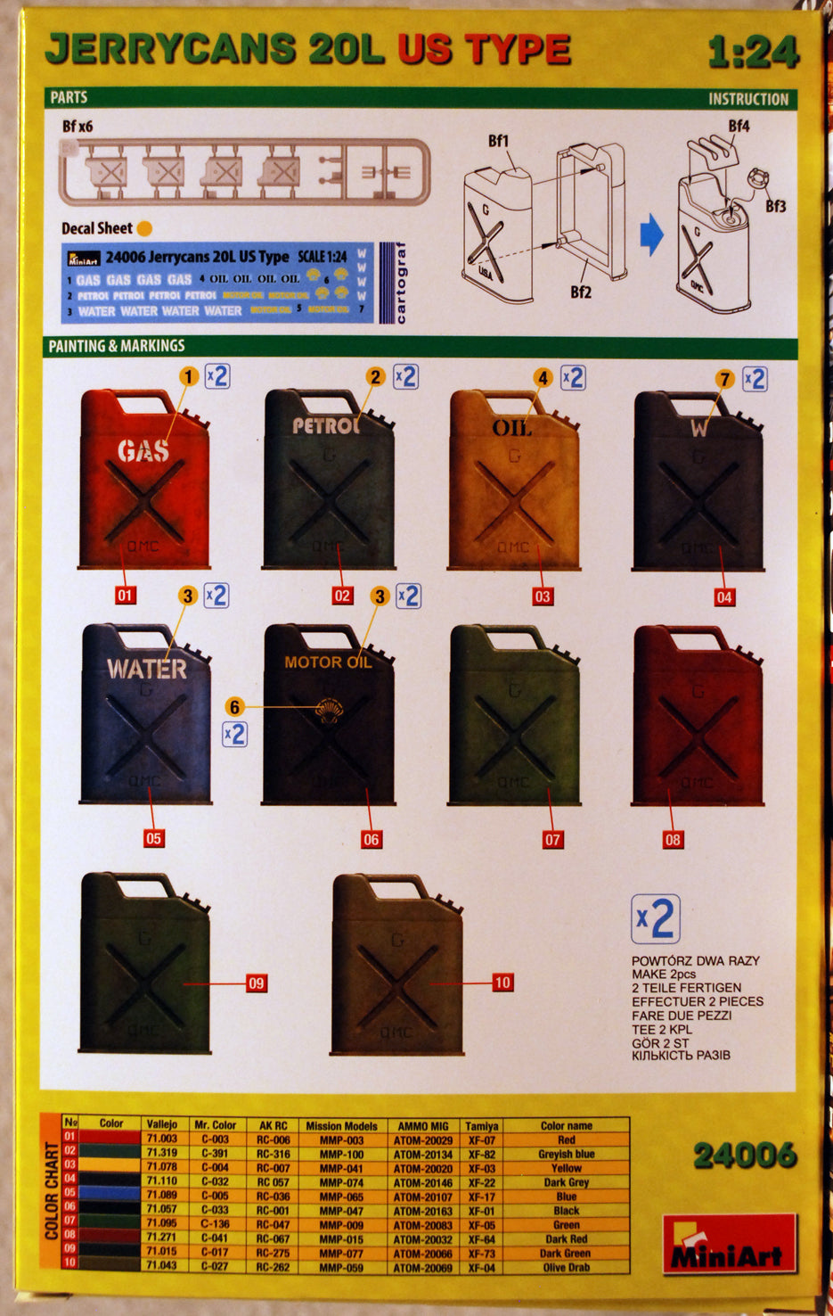 Mini Art 24006 Jerry Cans Benzinkanister 20 L US TypeL 1:24 Bausatz