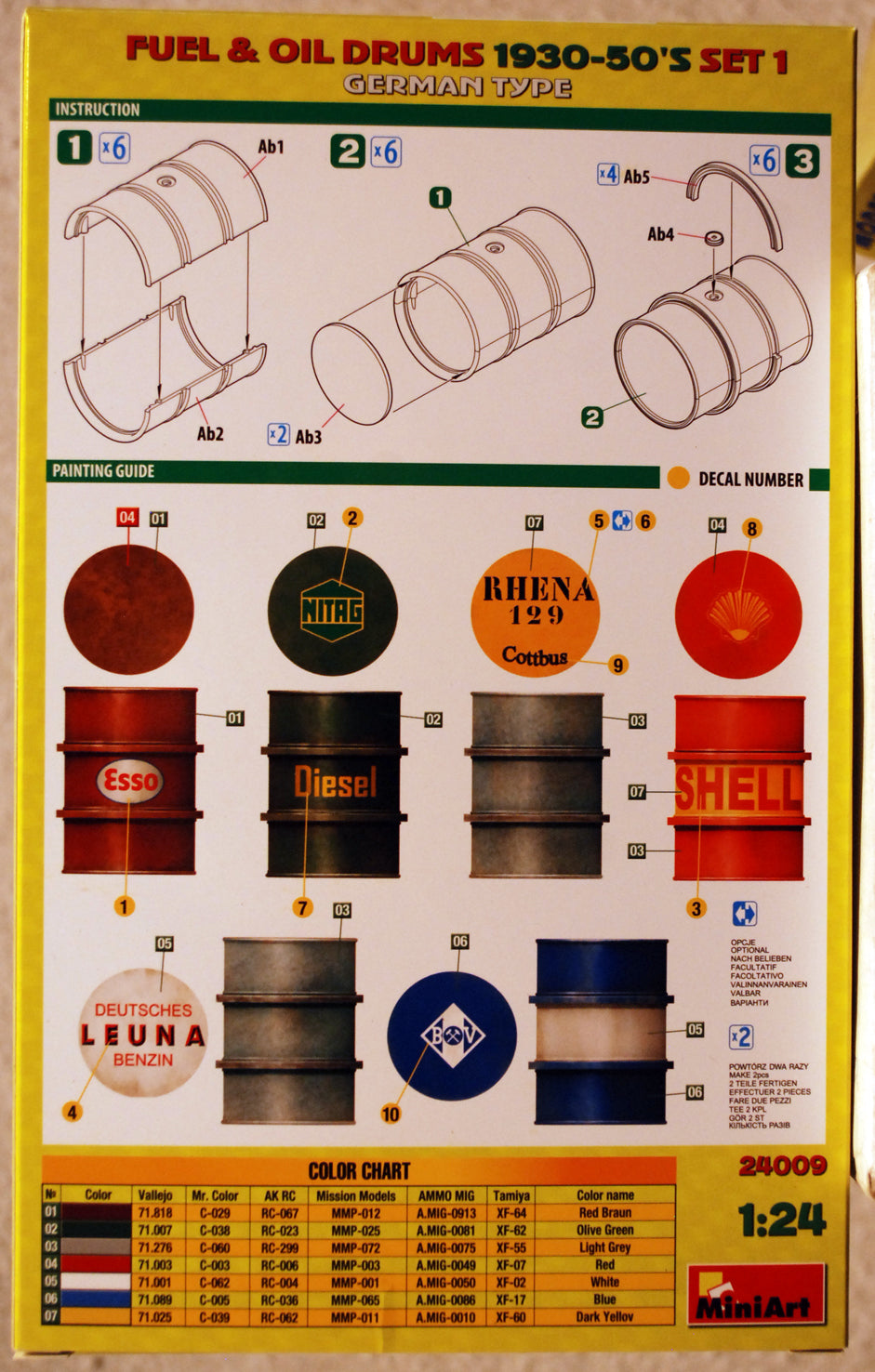 Mini Art 24009 German Fuel & Oil Drums Benzin- und Ölfässer 100 L 1:24 Bausatz