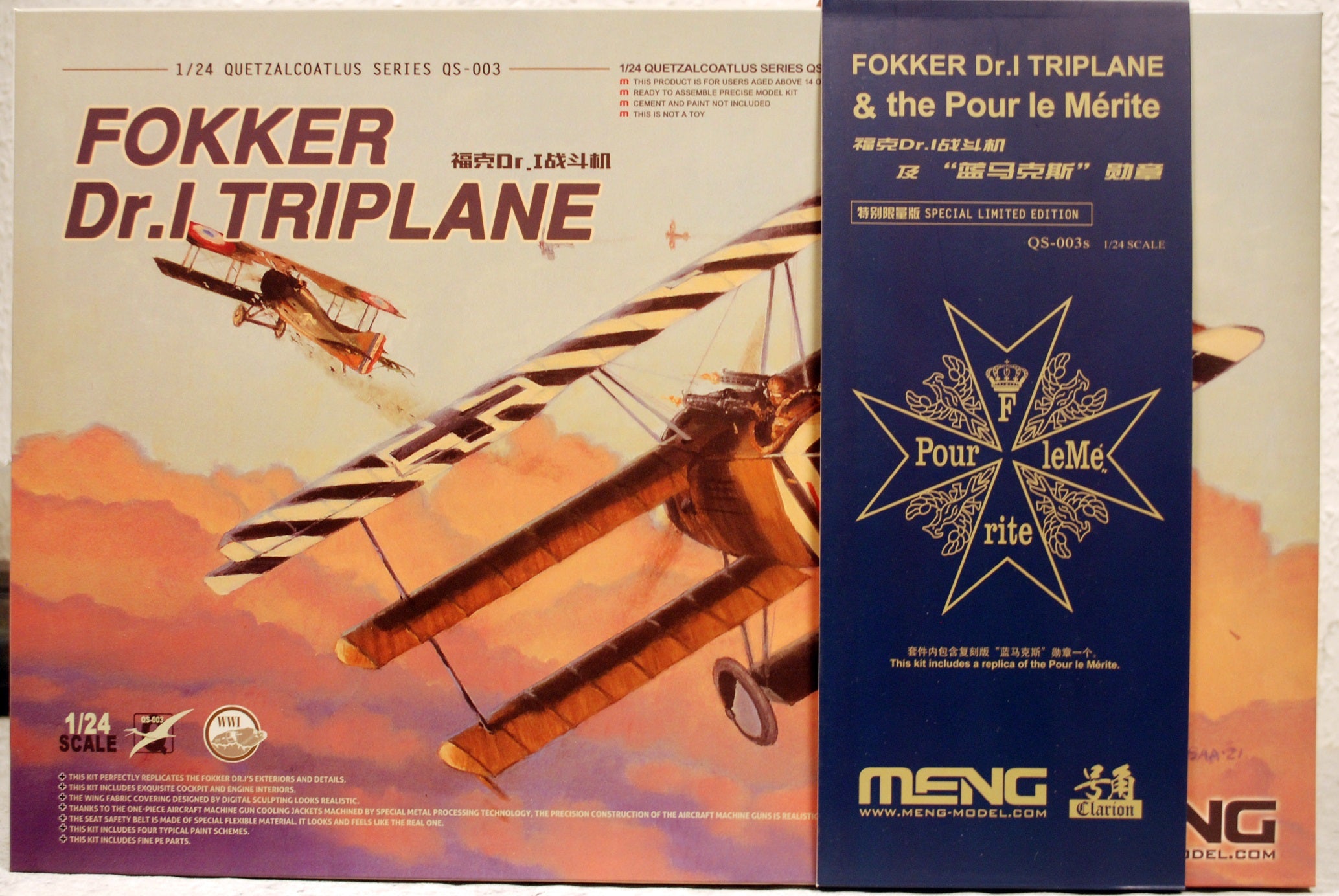 Meng QS003s Fokker Dr. I Triplane Dreidecker inkl. Pour le Merite 1:24