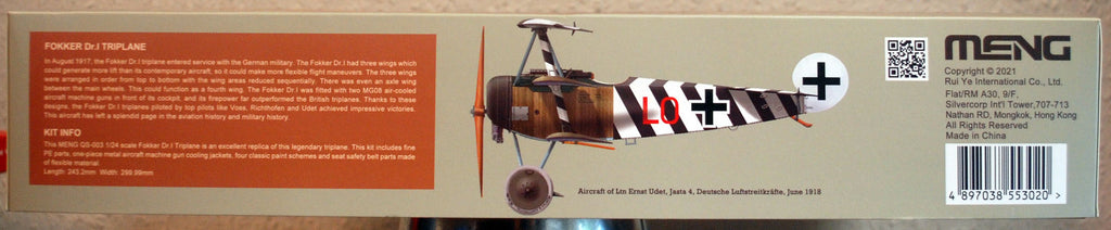 Meng QS003s Fokker Dr. I Triplane Dreidecker inkl. Pour le Merite 1:24
