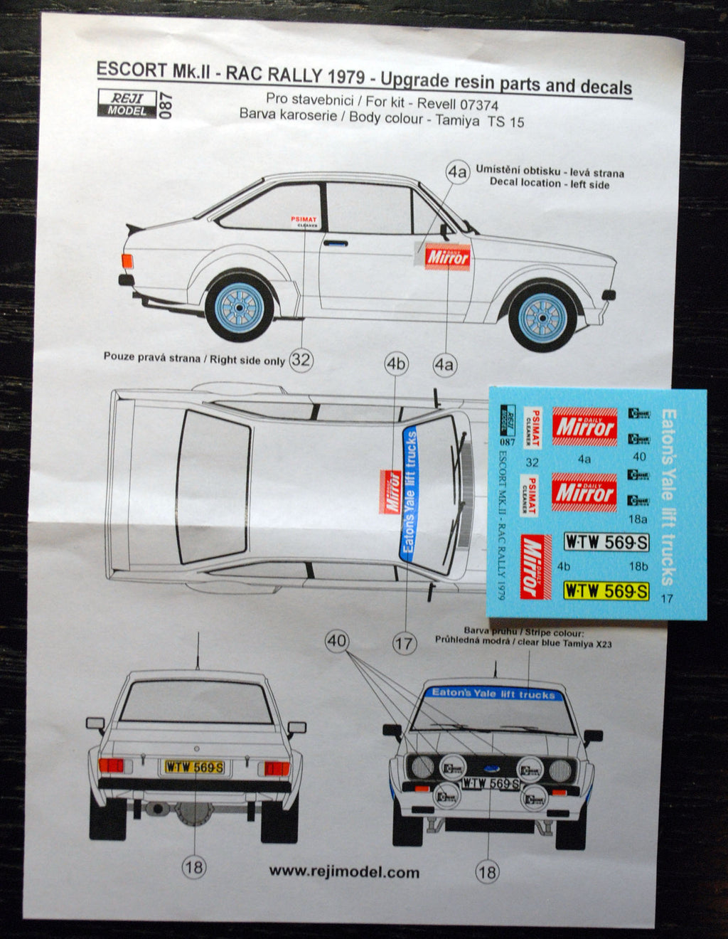 Reji 087 1979 Ford Escort Mk.II  Rallye Upgrade + Decals1:24