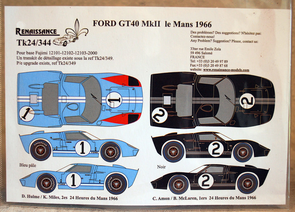 Renaissance TK24/344 1966 Ford GT Mk II Le Mans # 1 + 2 1:24