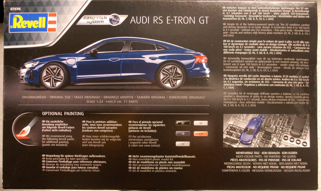 Revell 07698 2021 Audi RS E-Tron GT 1:24 Bausatz Snap Kit easy Click