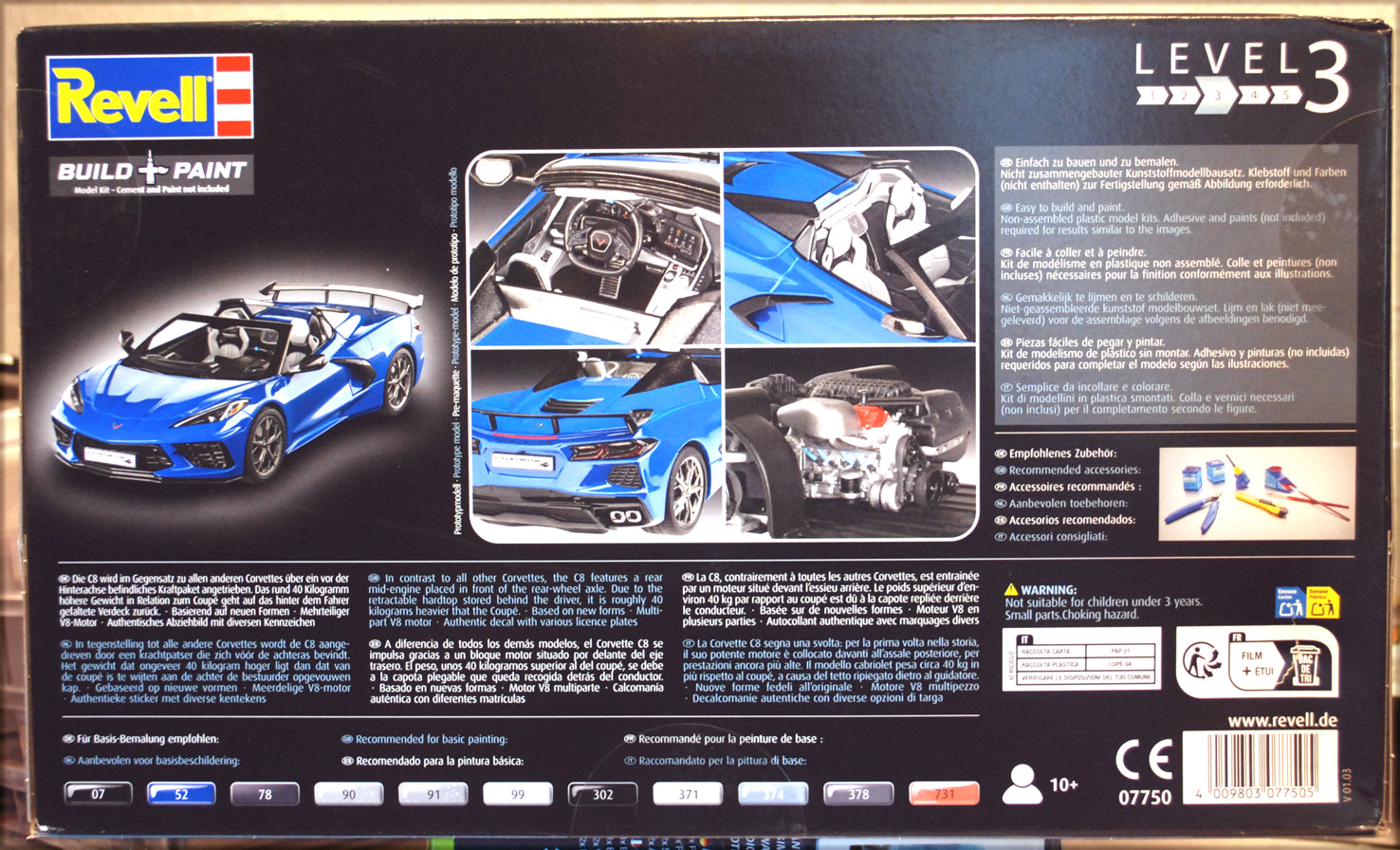 Revell 07750 2022 Chevrolet Corvette C8 Cabriolet 1:25 Bausatz neu 2026