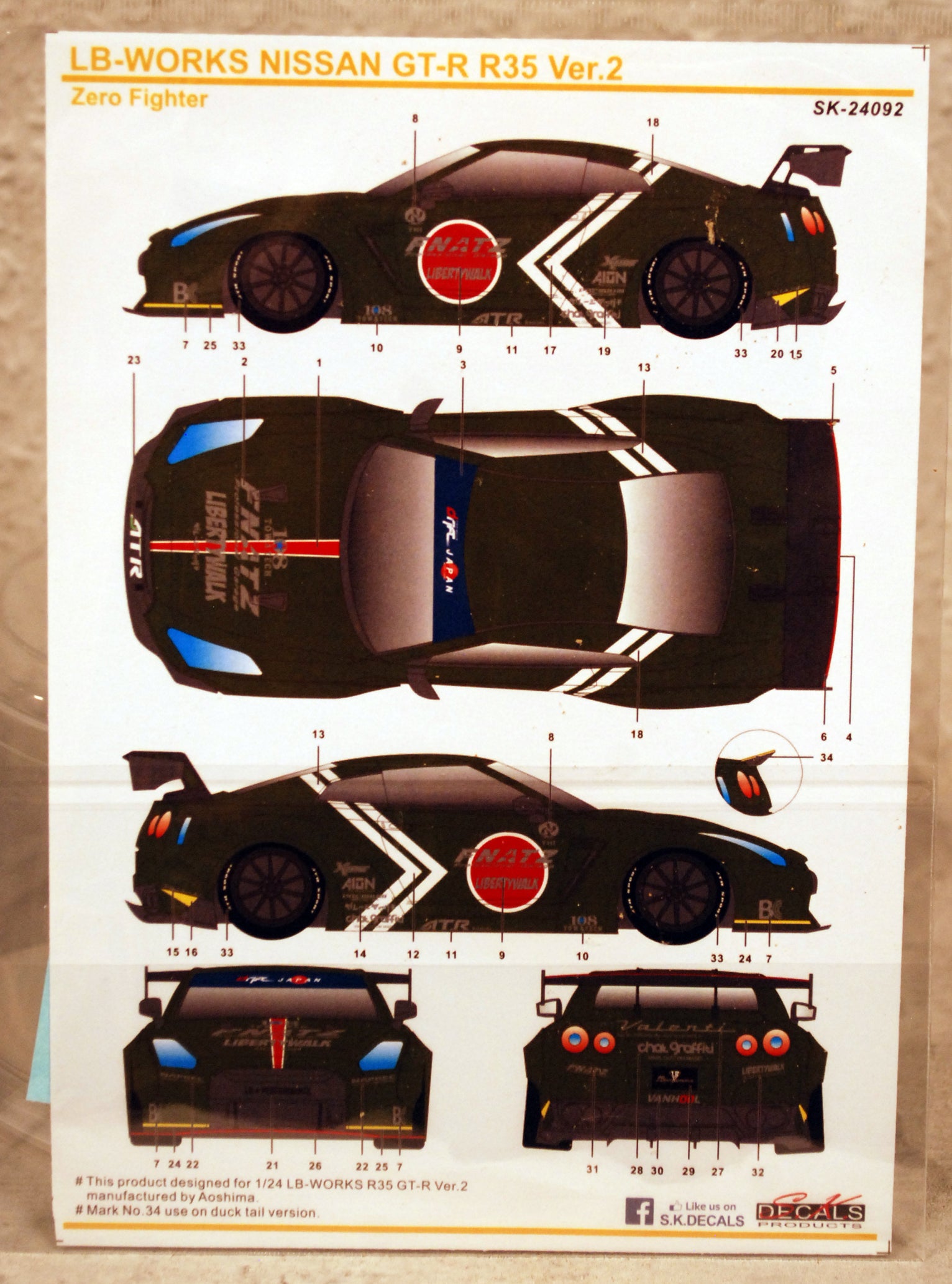 SK Decals 24092 Decals für LB Works Nissan GT-R R 35 JDM 1:24