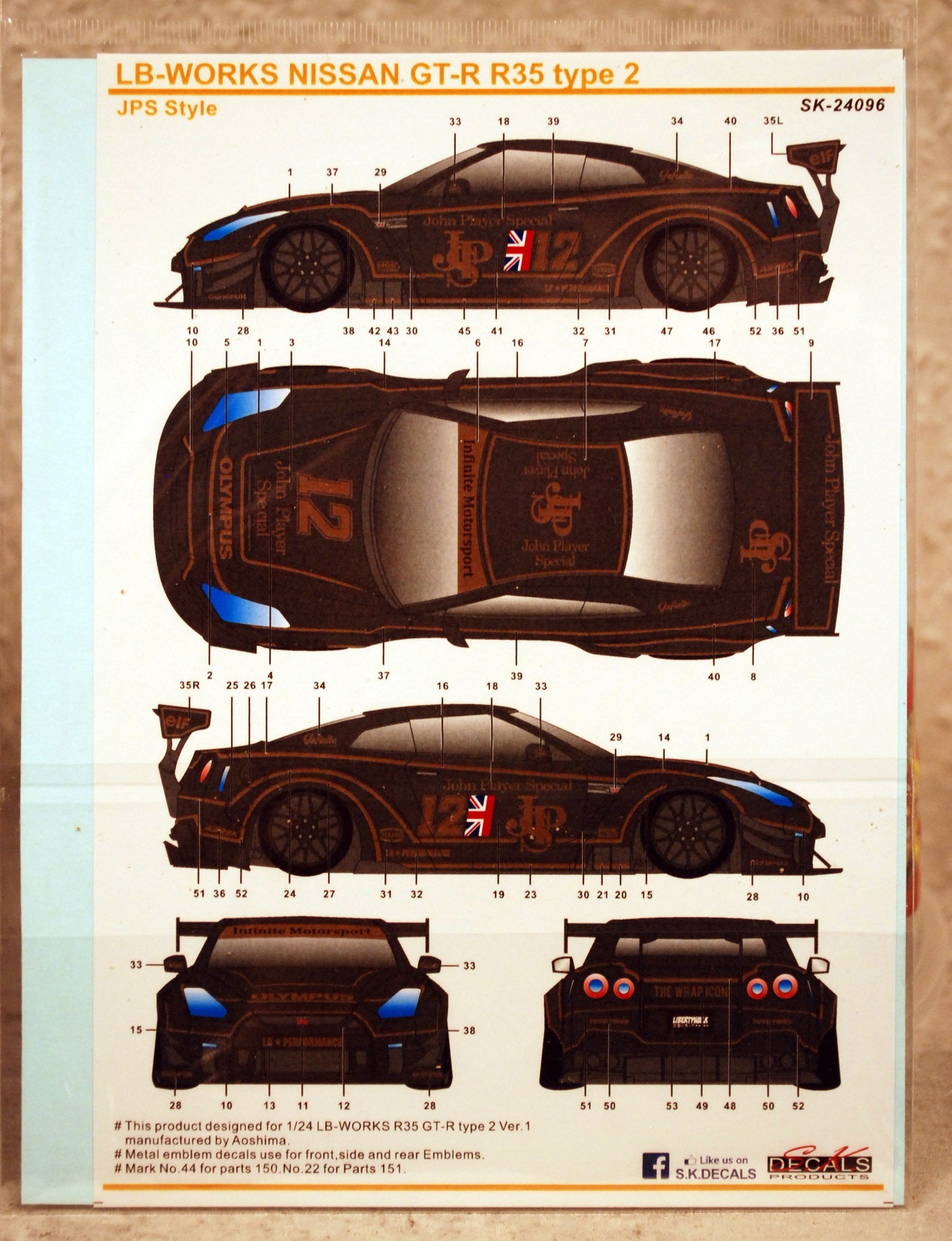 SK Decals 24096 Decals für LB Works Nissan GT-R R 35 JDM 1:24