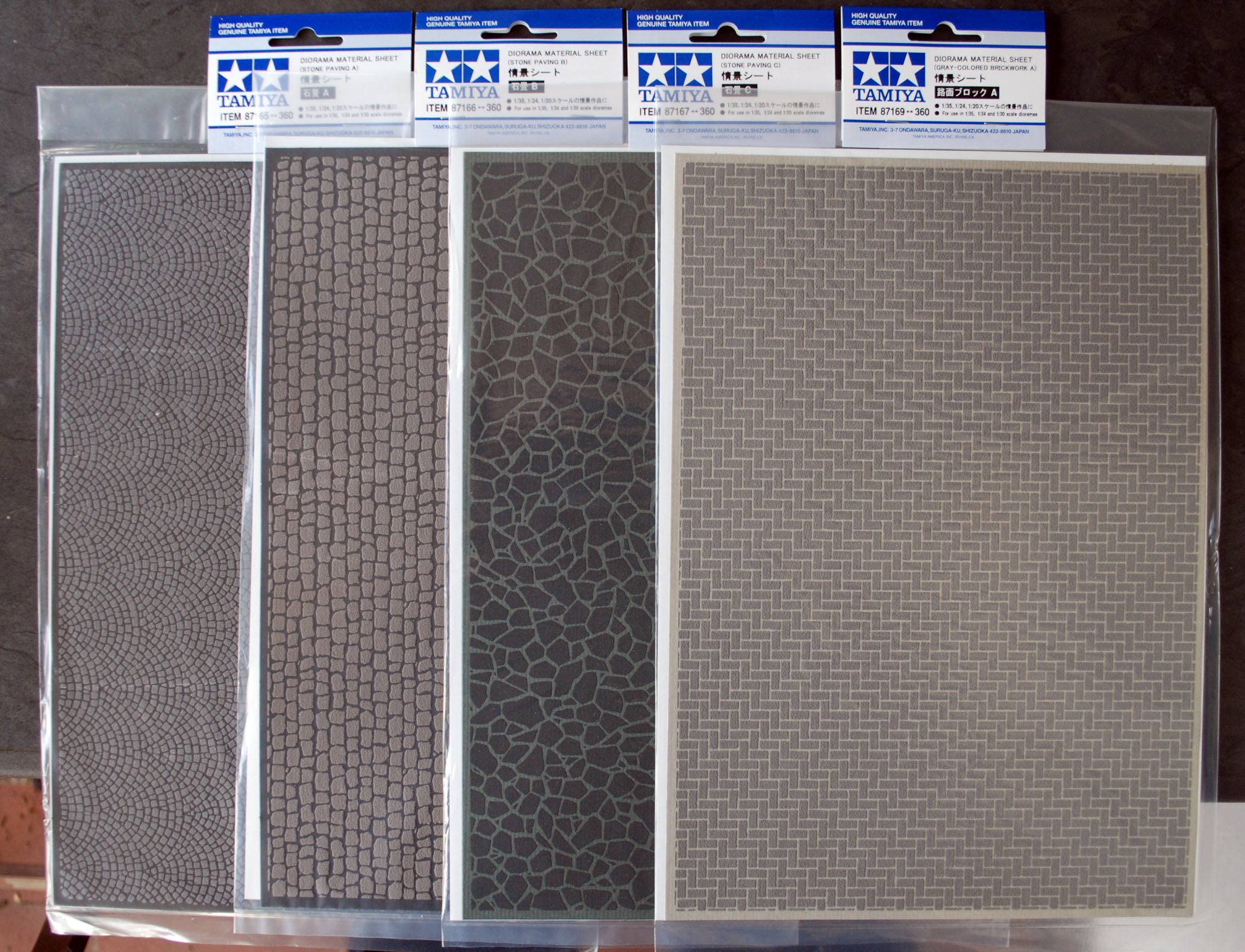 Tamiya 87165 - 87169 Diorama Material Sheet Brick + Stone Paving