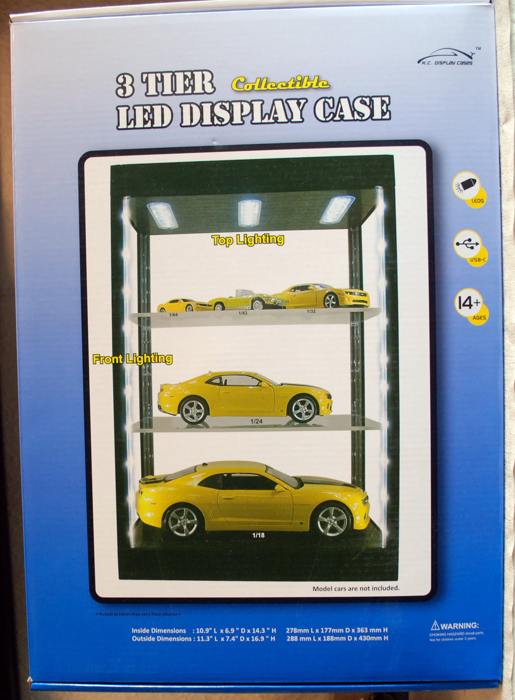 T9 68827 BK große Vitrine LED - Beleuchtung 2 Böden schwarz Triple 9