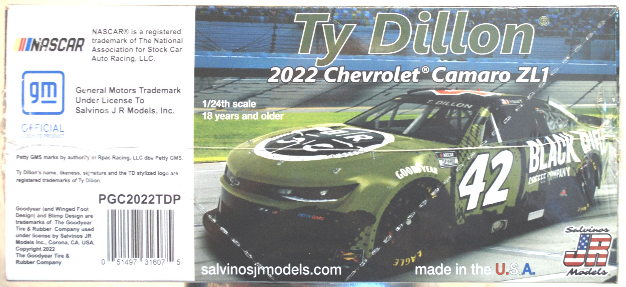 2022 Chevrolet Camaro Ty Dillon Black Rifle Coffee 1:24 Salvinos JR 316075