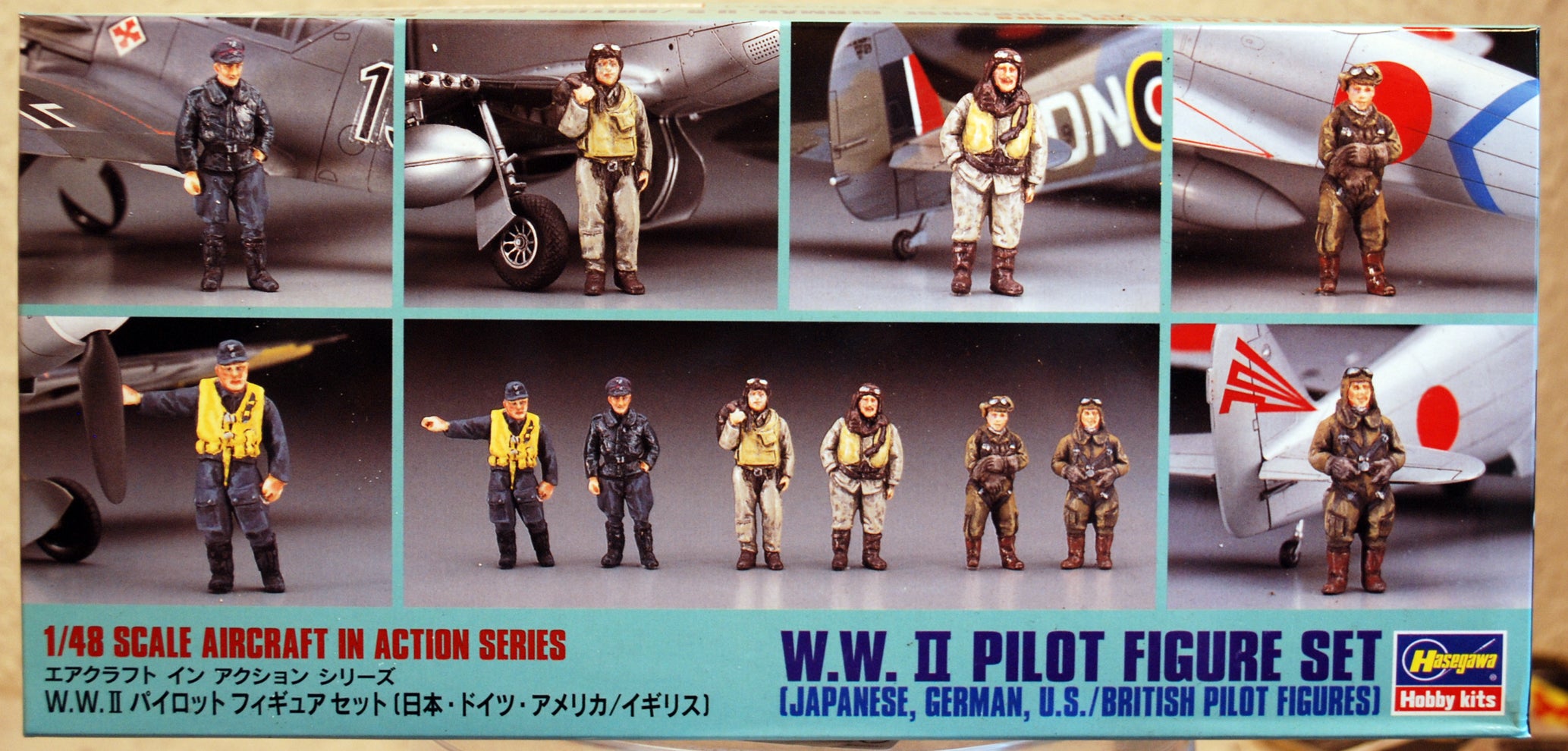 WW II Pilot Figure Set Flugzeug Piloten US Britisch, Deutsch 1:48 Hasegawa 36007 36107