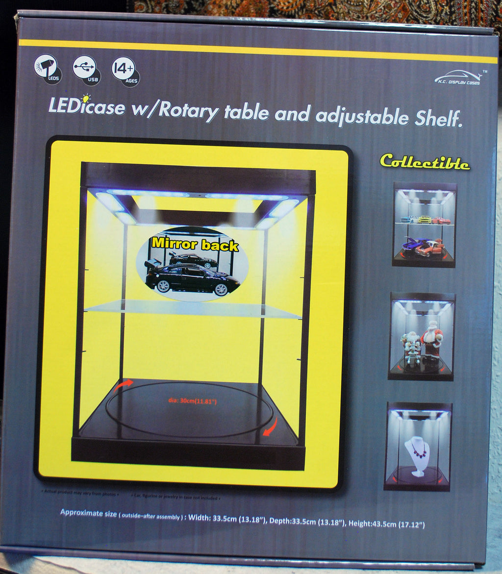 T9 69929 MS große Vitrine LED - Beleuchtung Drehteller Spiegel Silber
