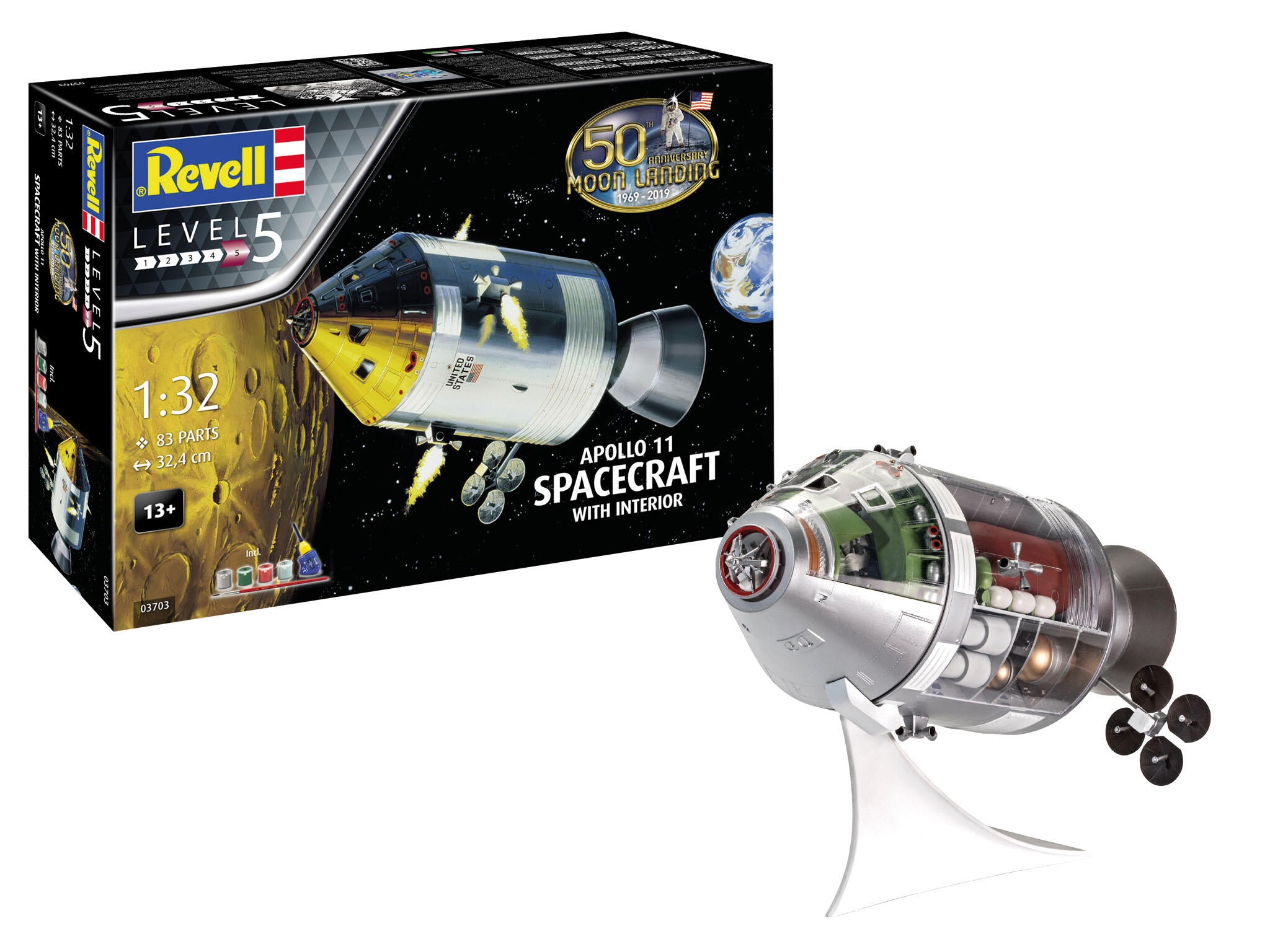 Revell 03703 Apollo 11 Spacecraft w. Interior 50th Anniv. 1:32