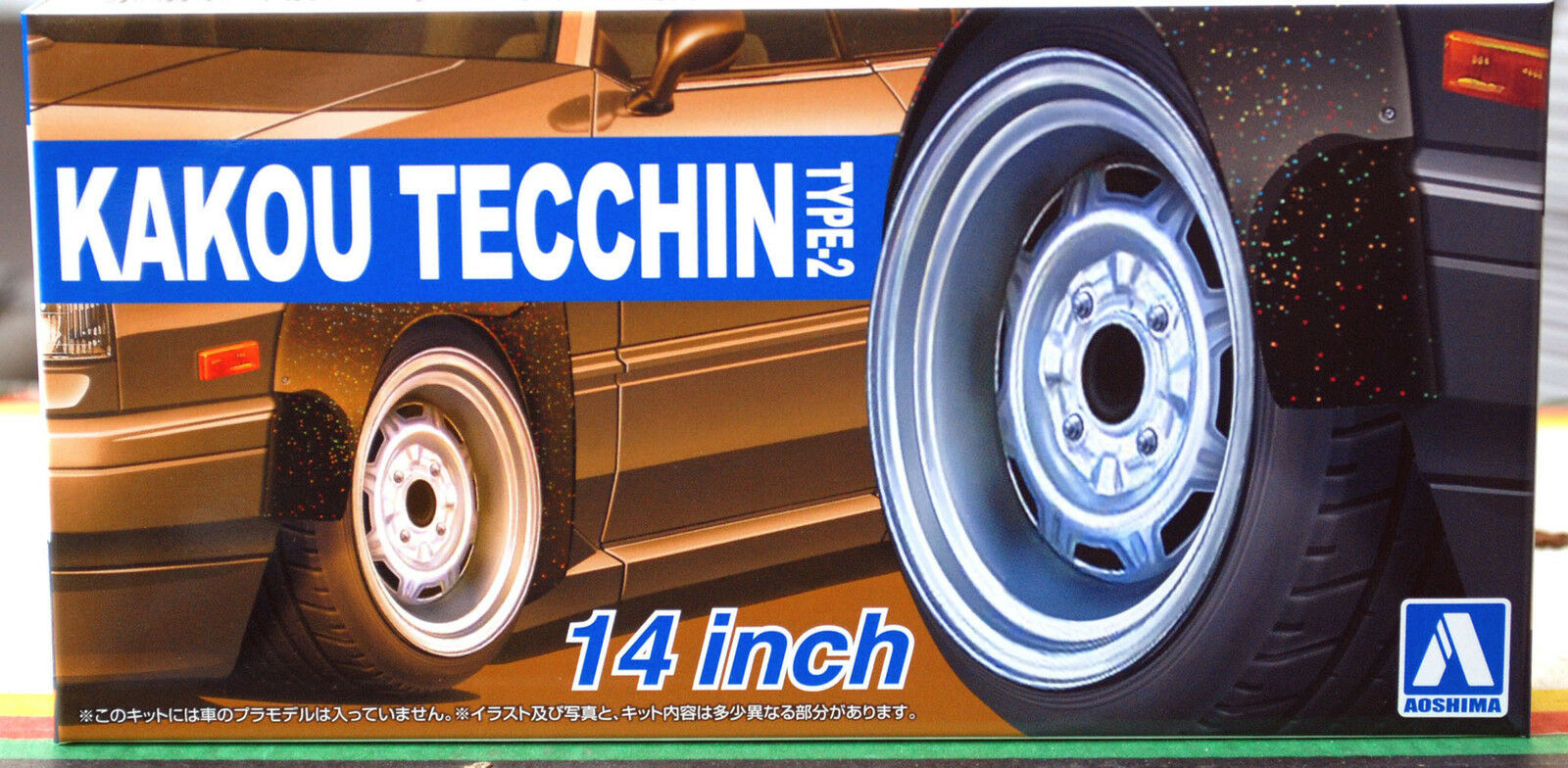 Aoshima 054680 Kakou Tecchin Type2 14 Zoll Felgen+ Reifen Liberty Walk 1:24 # 77