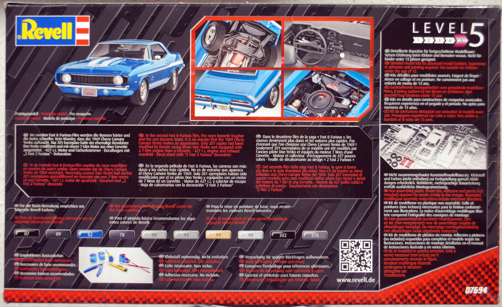 Revell 07694 1969 Chevrolet Camaro Yenko Fast & Furious 1:25