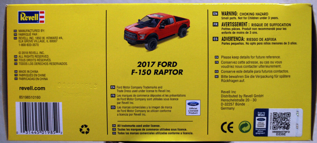 Revell 1985 2017 Ford F 150 Raptor Snap Tite Bausatz 1:25 new 2015 neu