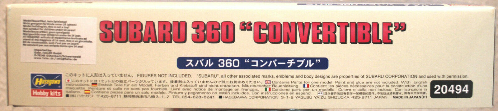 Hasegawa 20494 1968 Subaru 360 Convertible K111 1:24