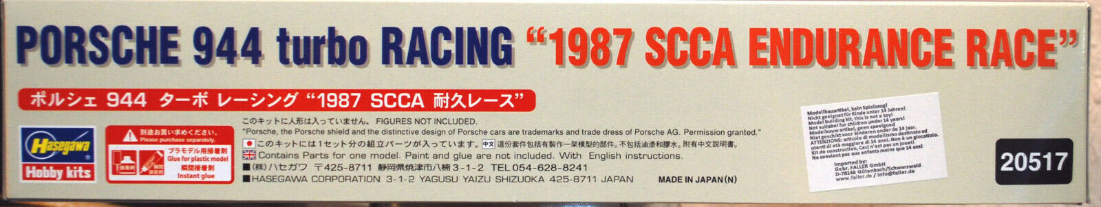 Hasegawa 20517 1987 Porsche 944 Turbo Racing SCCA Endurance Race 1:24