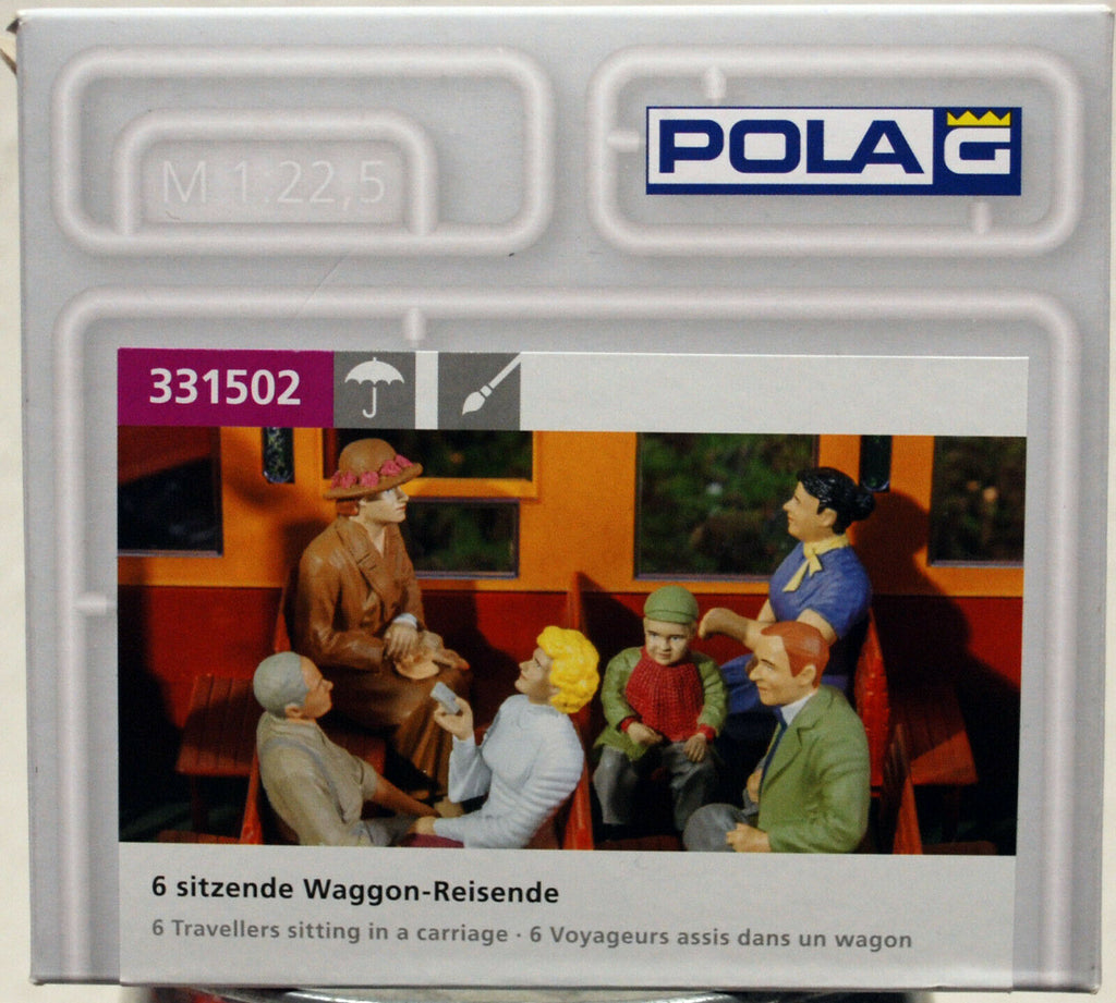Set 331502 Pola 6 Sitzende Figuren handbemalt & 2 Parkbänke 1:24 1:22,5