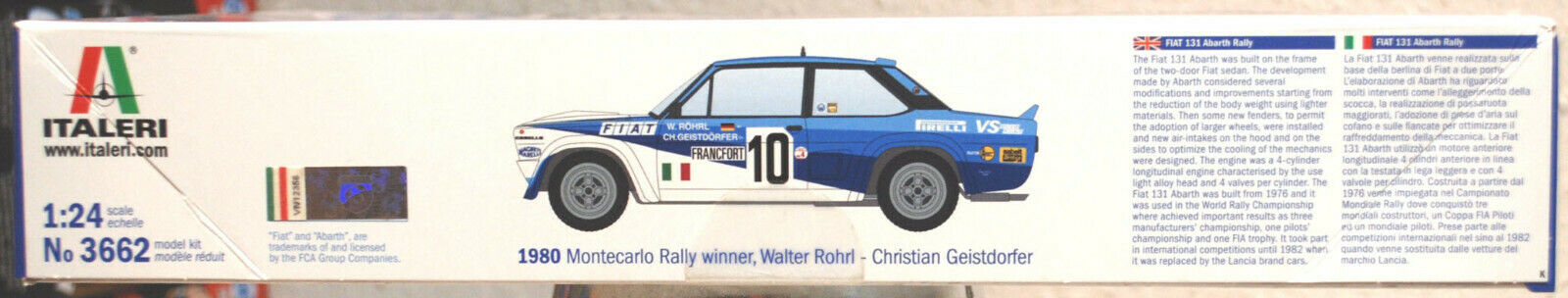 1980 Fiat 131 Abarth Röhrl / Geistdörfer Rallye Monte Carlo 1:24 Italeri 3662