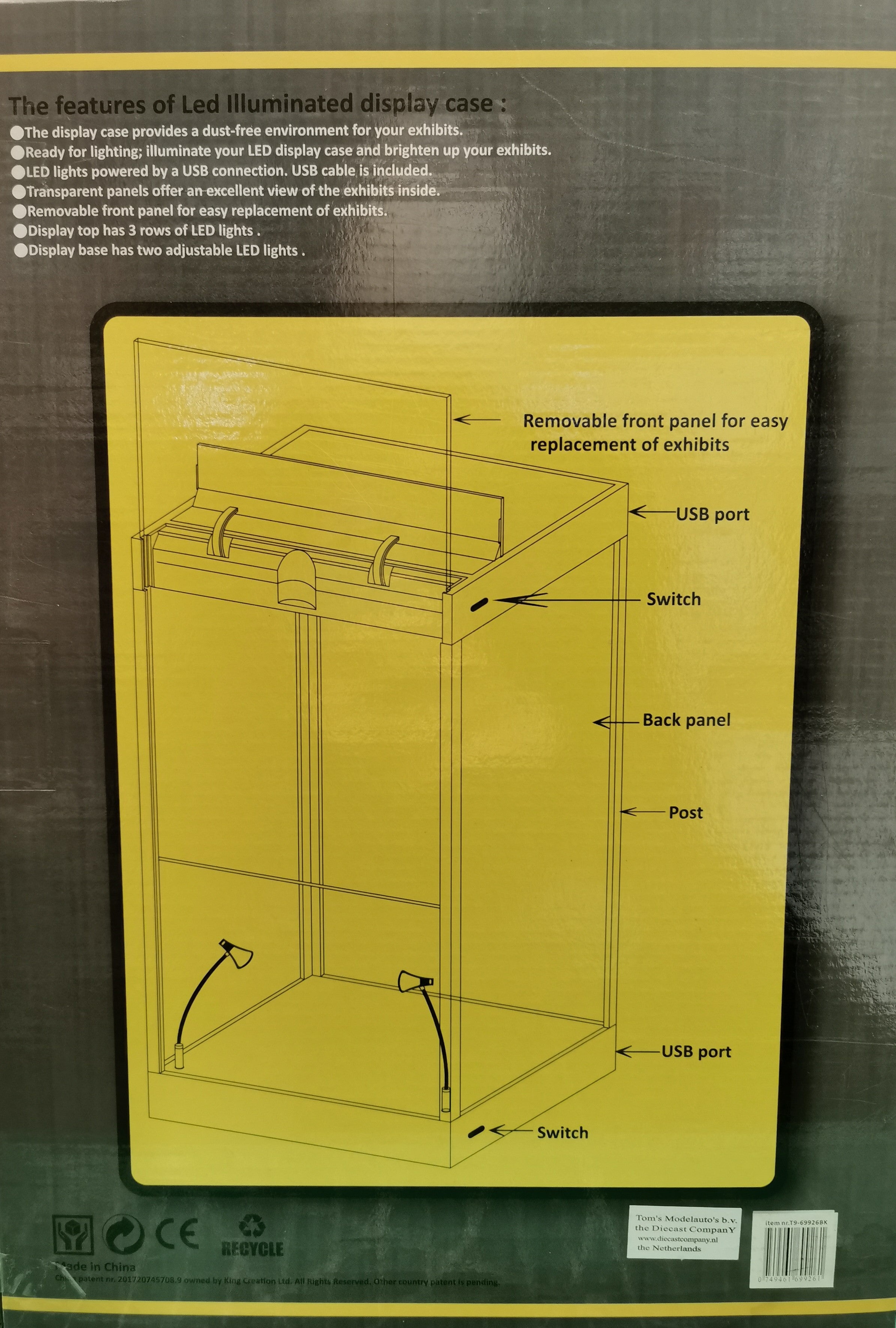 T9 69926BK  große Einzelvitrine mit LED - Beleuchtung 1:18 1:24