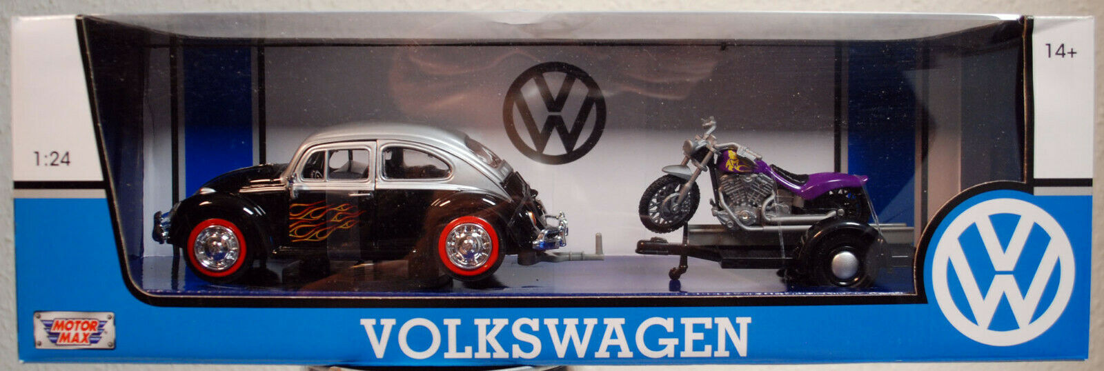 1966 Volkswagen 1300 Käfer Beetle  m. Anhänger & Motorrad 1:24 Motor Max 79675