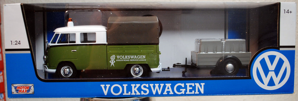 Motor Max 79676 1959 Volkswagen VW T 1 DoKa Straßenmeisterei m. Anhänger 1:24