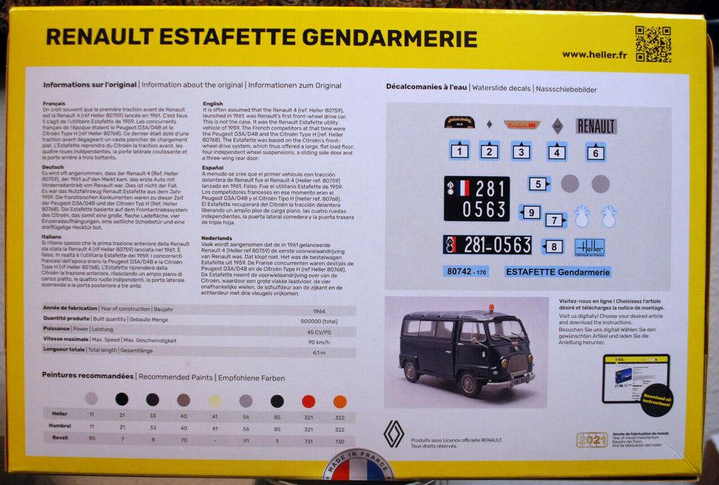 Heller 80742 1964 Renault Estafette Gendarmerie 1:24 Neu 2021