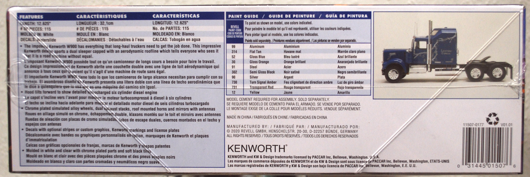 Revell 1507 Kenworth W 900 Aerodyne Tractor Truck LKW 1:25