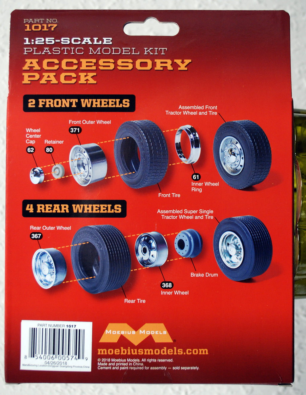 Super Single Tractor Wheel and Tire Set LKW Reifen und Felgen 1:25 Moebius 1017