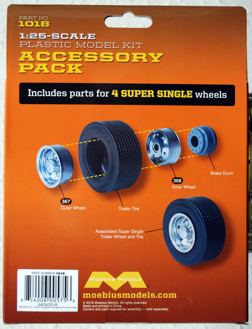 Super Single Trailer Wheel and Tire Set LKW Reifen und Felgen 1:25 Moebius 1018
